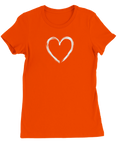 Orange dam-t-shirt med ett uttrycksfullt handmålat hjärtmotiv