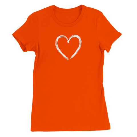 Orange dam-t-shirt med ett uttrycksfullt handmålat hjärtmotiv