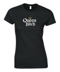 Svart t-shirt med grafiskt Queen Bitch-tryck och gulddetaljer