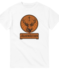 Vit t-shirt med Jägarmästarn motiv – rolig parodi för jägare