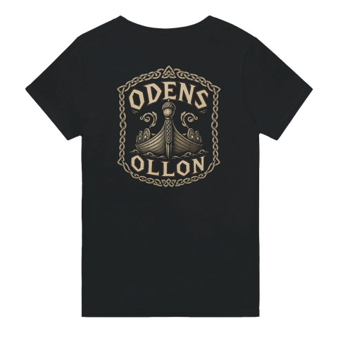 Detaljerat emblem i fornnordisk stil med skeppsmotiv – rolig t-shirt med tryck