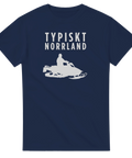 Marinblå t-shirt med grafiskt motiv av en skoterförare och norrländsk text