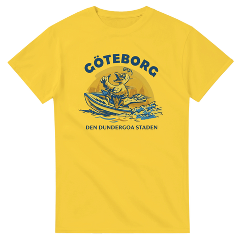Humoristisk västkust-design med fiskmås i solglasögon – gul Göteborg t-shirt