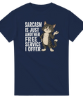 Sarkastisk katt med attityd och citat-tryck på marinblå t-shirt