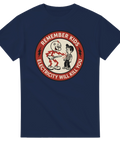 Retro illustration av el-maskot med kniv – mörk humoristisk t-shirt