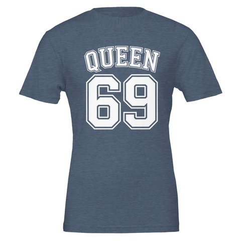 Blå melerad t-shirt med Queen 69 illustration och sportig attityd