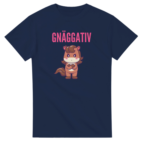 Gnäggativ motiv med en arg liten häst – marinblå t-shirt