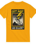 T-shirt med makrill, blixt och Göteborgshumor i gult.