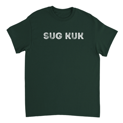 Mörkgrön t-shirt med vitt Sug Kuk motiv och retro-känsla
