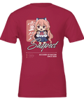 Vinröd t-shirt med provokativ anime-illustration och kaxig textdesign