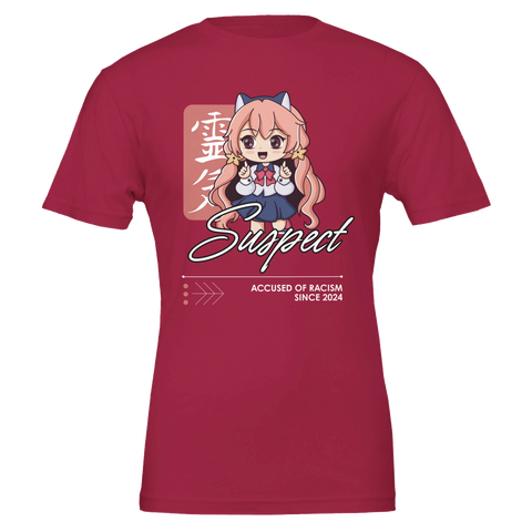 Vinröd t-shirt med provokativ anime-illustration och kaxig textdesign