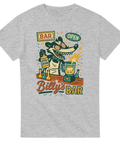 Grå t-shirt med Billy Badger bakom baren som mixar drinkar, texten ”Billy’s Bar”.