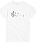 Bilmotorn t-shirt med tecknad scen från Macken – vit