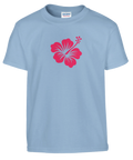 Ljusblå t-shirt med hawaii island flower i rosa