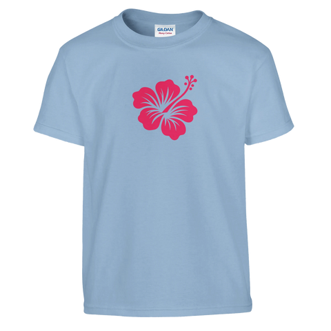 Ljusblå t-shirt med hawaii island flower i rosa