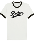 Ringer t-shirt med svart text "Boden" i retrostil på vit bakgrund