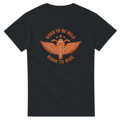 Motorcykelinspirerad t-shirt med texten Born to Ride, retro bikerdesign för hojåkare och MC-entusiaster