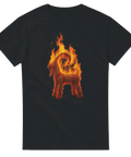 Svart t-shirt med brinnande julbock i eldflammor, referens till Gävlebocken