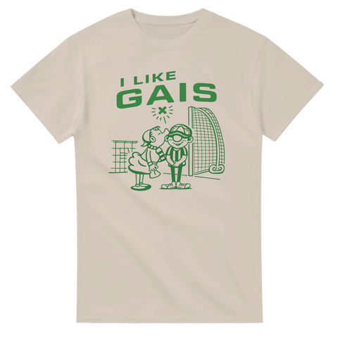 Vintage fotbollsdesign med lekfull karaktär – sandfärgad GAIS t-shirt
