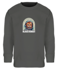 Mörkgrå sweatshirt för barn med ett konstnärligt katt-i-rymden-tryck