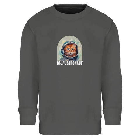 Mörkgrå sweatshirt för barn med ett konstnärligt katt-i-rymden-tryck