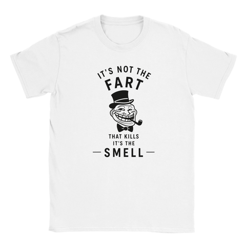 Meme-inspirerad Trollface i hög hatt med pipa – rolig t-shirt