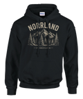 Retro illustration av norrländsk natur på en svart hoodie