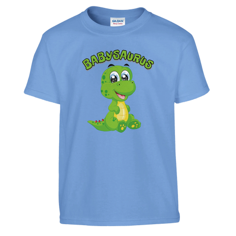 Rolig dinosaurie med texten Babysaurus i grön stil – t-shirt för barn