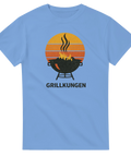 Ljusblå t-shirt med texten Grillkungen under en stiliserad sol