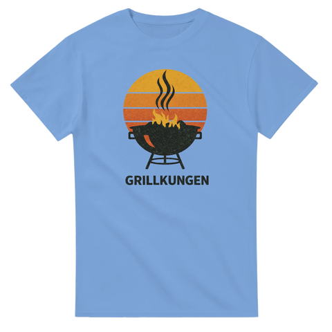 Ljusblå t-shirt med texten Grillkungen under en stiliserad sol