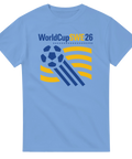 Blågult mästerskapsmotiv med vågiga linjer och fotboll – grafisk t-shirt design