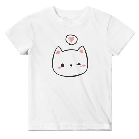 Minimalistisk och charmig kattillustration tryckt på vit baby-t-shirt