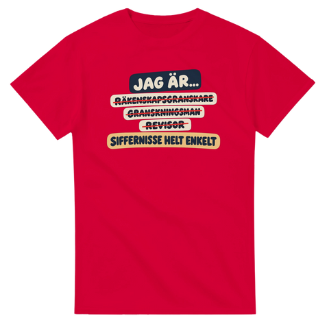 T-shirt med överstrukna yrkestitlar och texten Siffernisse helt enkelt