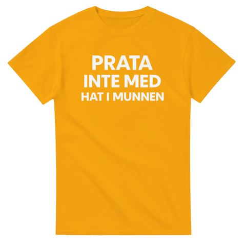 Citat-tryck med fokus på god ton och medmänsklighet – gul t-shirt