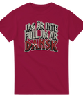 Grafiskt tryck i metal-stil med dansk flagga integrerad i bokstäverna