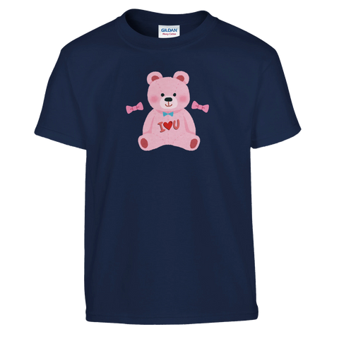 Illustration av en söt nalle med texten I Love U – mörkblå barn t-shirt
