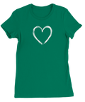 Grön dam-t-shirt med konstnärlig hjärtillustration i vitt penseldrag