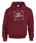 Vinröd hoodie med grafisk ram för anpassad text och logotyp