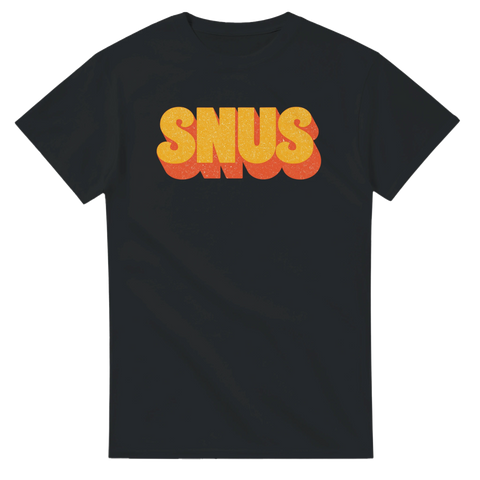 Svart t-shirt med grafiskt snus-tryck i nostalgisk halftone-stil