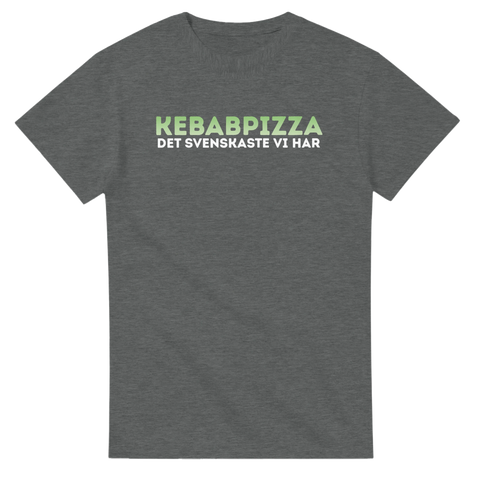Gråmelerad t-shirt med roligt citat om kebabpizza och svensk identitet