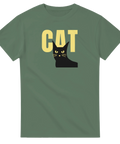 mörkgrön t-shirt Cat med minimalistiskt kattmotiv