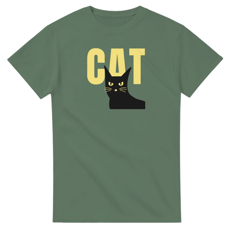 mörkgrön t-shirt Cat med minimalistiskt kattmotiv