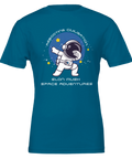 Dabdansande astronaut i rymden med stjärnor – blå Elon Musk t-shirt