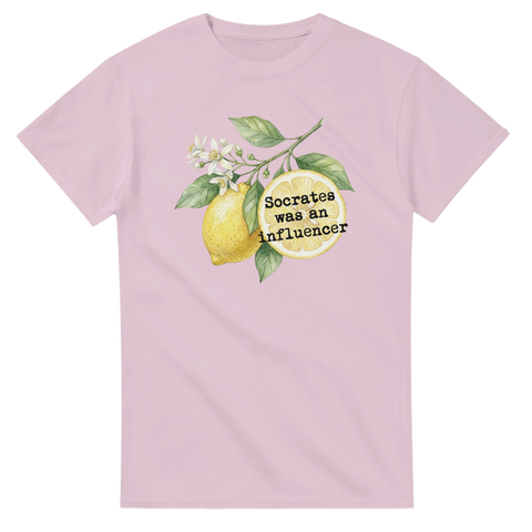 Estetiskt tryck av citronträd och ironisk text om influencers – grafisk t-shirt