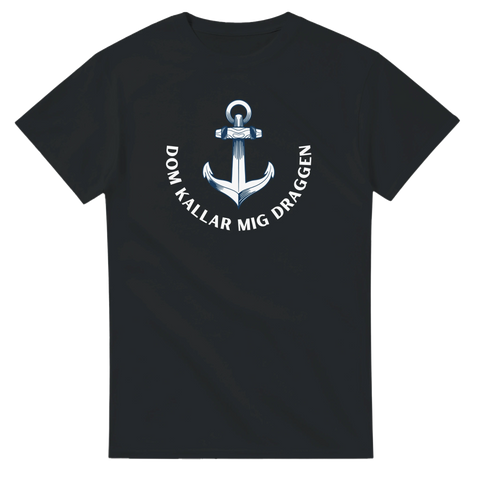sjömansinspirerad t-shirt Draggen svart med vitt ankarmotiv