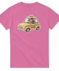 Söt tax som kör taxibil – rosa t-shirt med lekfullt hundtryck