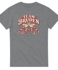 Grå t-shirt med champagneglas, rosett, ring och texten ”Team bruden”.