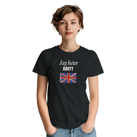 T-shirt med Jag heter Britt-tryck och brittisk flagga