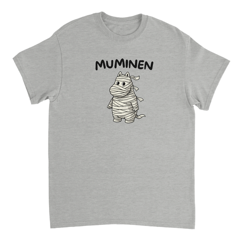 Satirisk och lekfull design med mumie-tema – t-shirt med unikt karaktärstryck