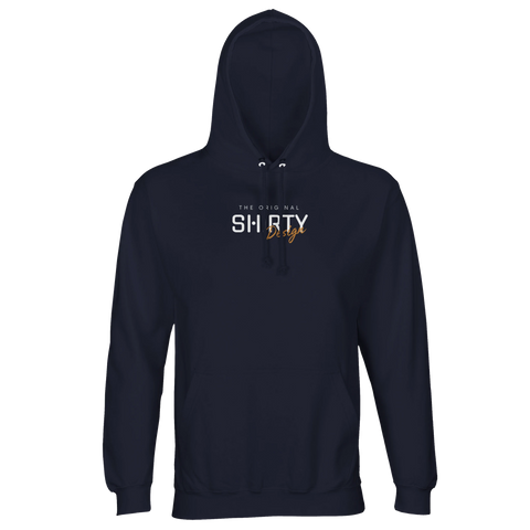 Marinblå hoodie med exklusivt Shirty-tryck och borstad insida